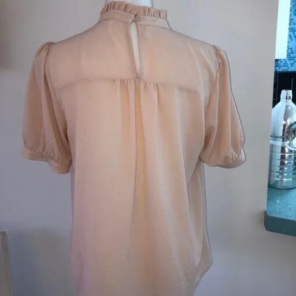 Monteau Top Size Large L Womens Short Sleeve High Neck Peach - Picture 6 of 9